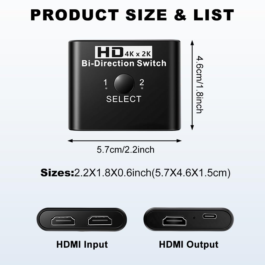 ZORBES HDMI Bi Directional Switch for Dual Displays with Select Button and 4K×2K Support