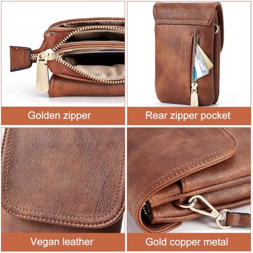 PALAY® Crossbody Phone Bag Fashion Women Mini Purse Vintage Brown PU Leather Casual Card Evening Sling Multi Pocket for Daily Travel 2 PCS