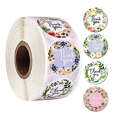 HASTHIP Thank You Stickers Roll for Envelopes and Gift Boxes featuring 500 pcs 2.5 cm Gold Foil Floral Labels