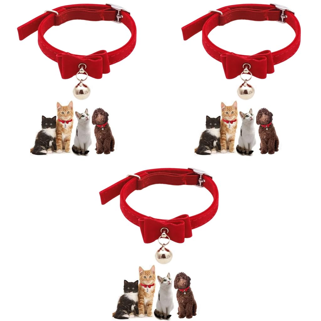 HASTHIP Cat Collar with Safety Breakaway Buckle featuring Screw Fixed Bell Velvet Strap 33.5 cm Red