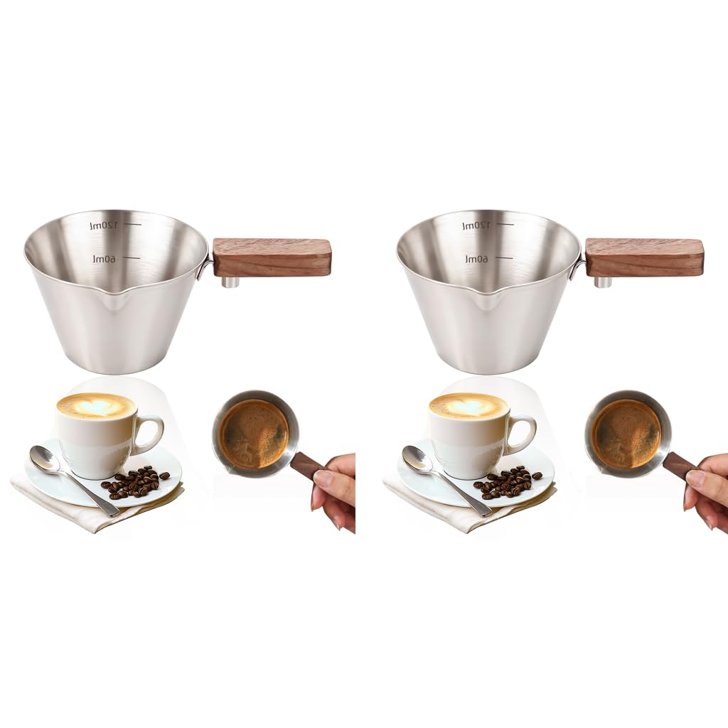 Supvox Espresso Coffee Cup 120ml for Kitchen Use with Wooden Handle and V Nozzle Design