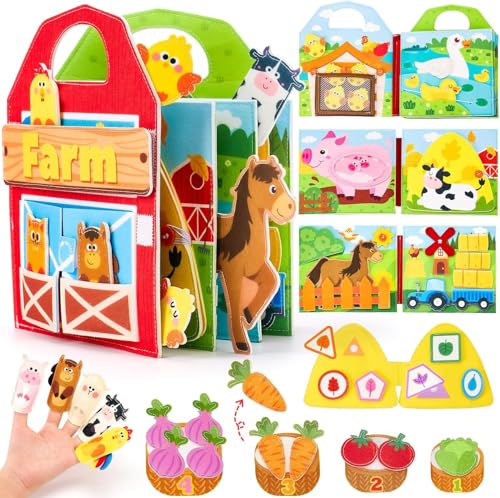 SNOWIE SOFT® Busy Board for 1 Year Old, Farm Animals Quiet Busy Book for Toddlers 1-3