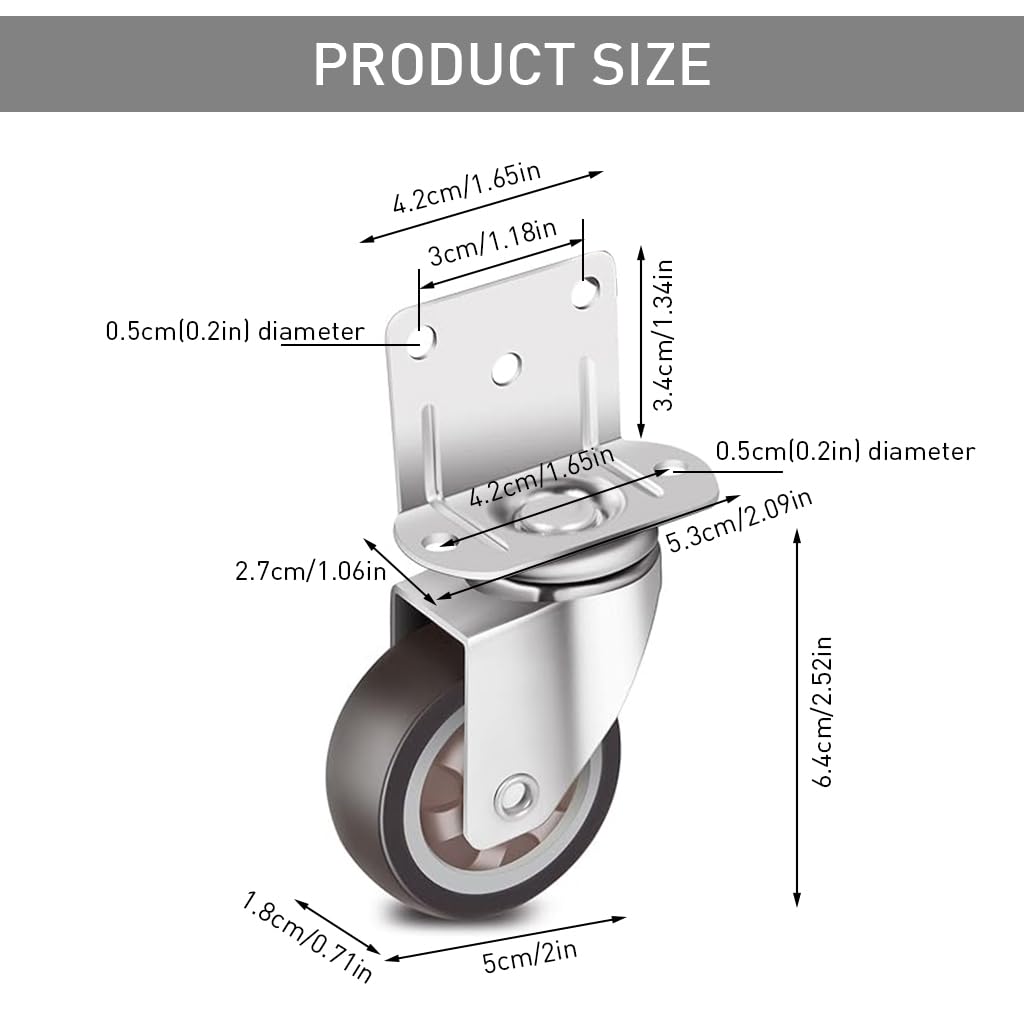 HASTHIP® 4 Pcs Swivel Caster Wheels Set Locking Casters Swivel Caster Wheels 2-Inch Small Rubber Caster Wheels Heavy Duty 600lbs Moving Wheel Casters for Furniture, Baby Bed, Kitchen, Cabinet