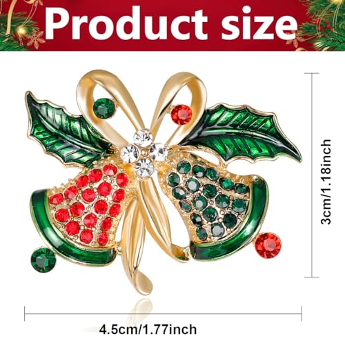 Venzina® Christmas Brooch for Women Men Inlaided Rhinestone Shining, Christmas Bell Brooch, Alloy Brooch for Coat Dress Gown Shawl Sweather, Christmas Gift