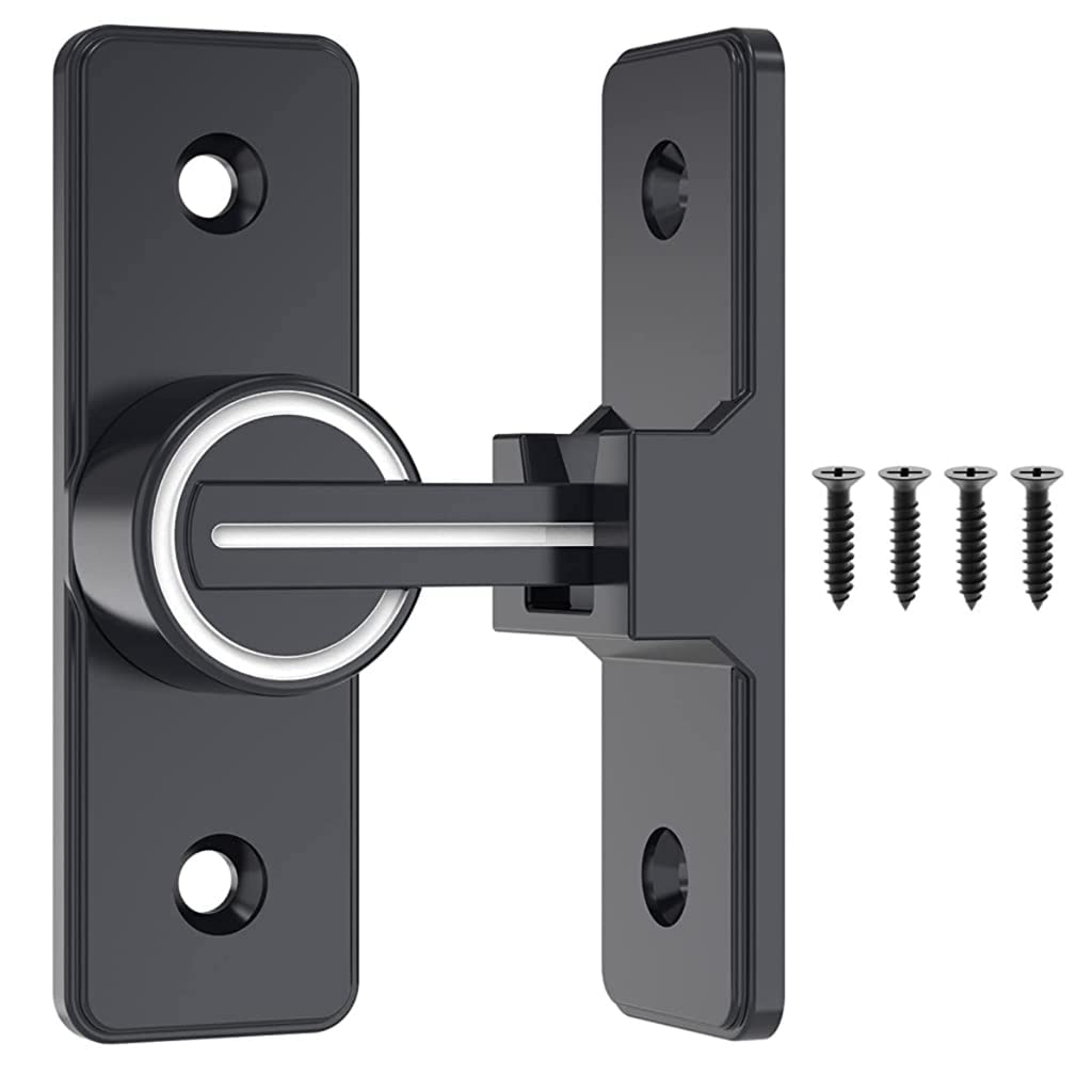 HASTHIP® Sliding Door Locks, 90 Degree Heavy Duty Barn Door Lock Hardware with Reflective Strip Mark, Barn Sliding Door Latch Lock Suitable for Garden, Bathroom, Outdoor, Garage, Windo (Black)