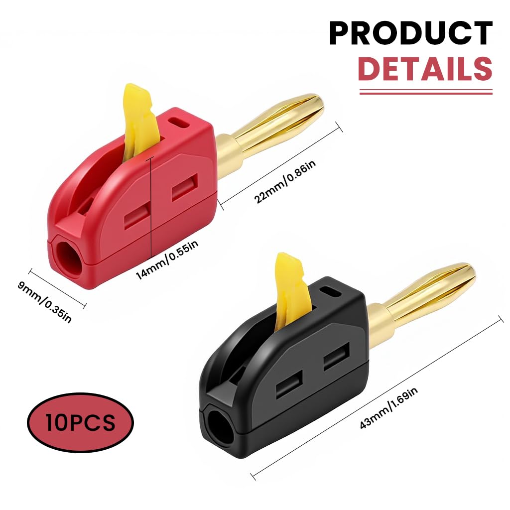 ZORBES 4mm Banana Plug Set for 32A High Current with Solderless Quick Connect Gold-Plated Copper | Red and Black 10PCS