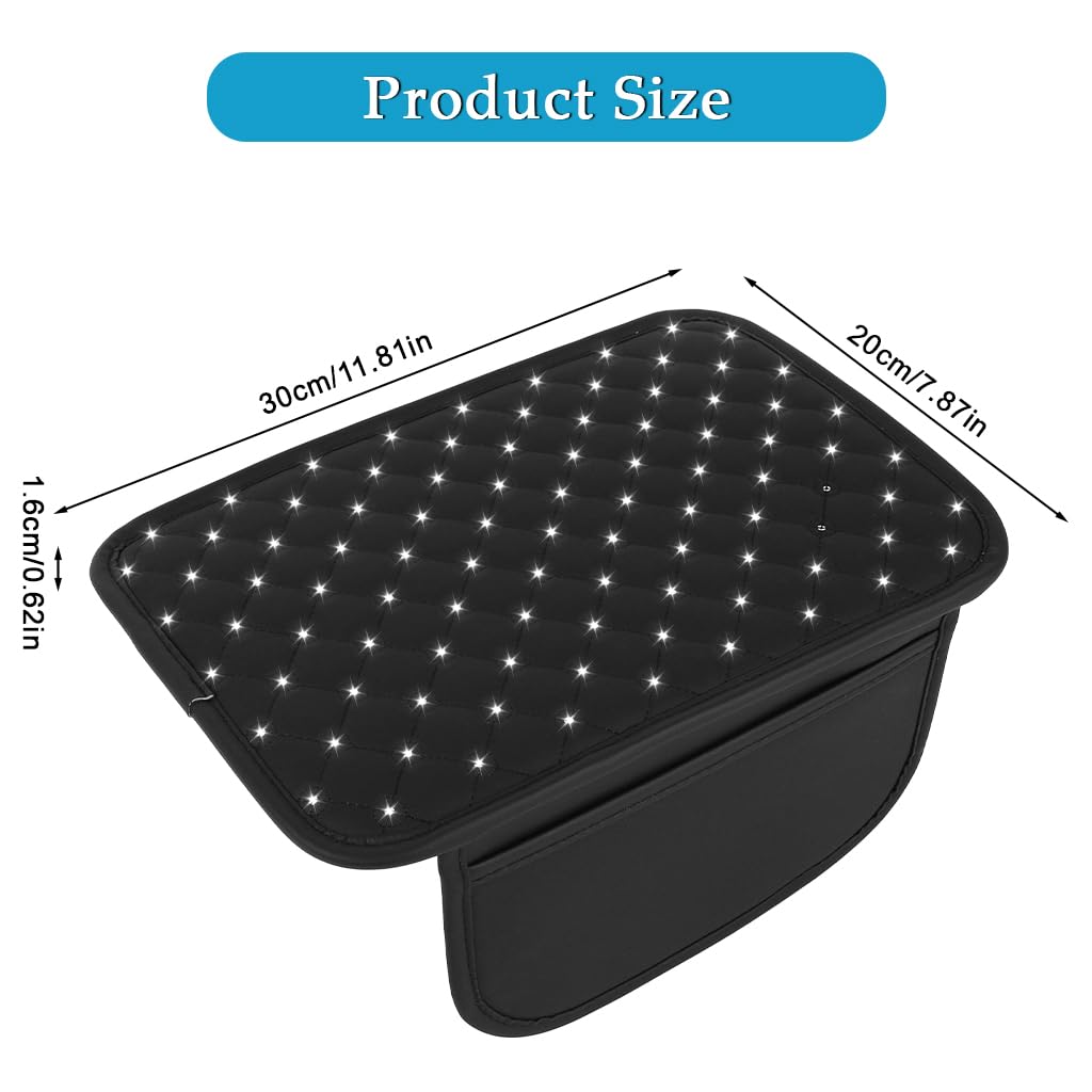 STHIRA Car Arm Rest for Center Console with Storage Pouch and Rhinestone Quilting 30x20cm