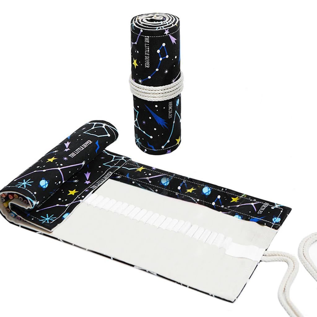 PATPAT Canvas Pencil Wrap Case for Sketching and Drawing with 48 Holes | Night Sky Pattern