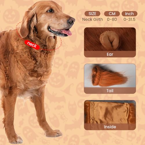 Qpets® Lion Costume Set for Dogs - Adjustable Mane Headpiece & Tail with Ears Halloween Dress Up Party Accessories for Medium Large Breed Dogs Christmas Festival Photo Props Pet Costume