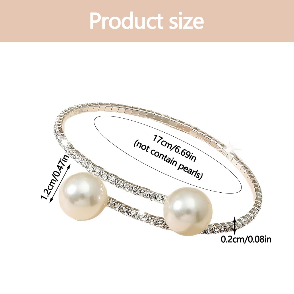 Zibuyu Pearl Bangle Bracelets for Women with Adjustable Cuff and Crystal Rhinestones | Elegant Bridal Jewelry Accessory
