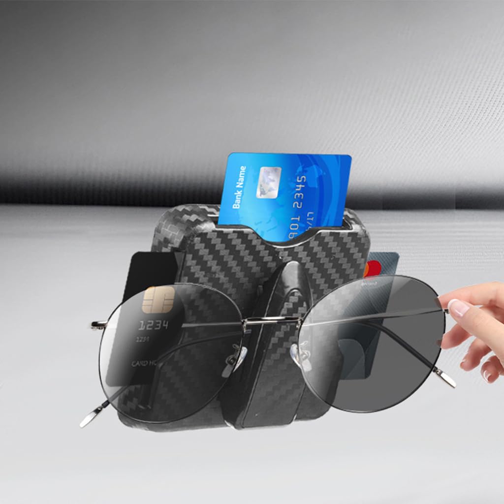 STHIRA Car Sunglasses Holder for Sun Visor with Secure Clip and Card Slot | ABS Carbon Fiber