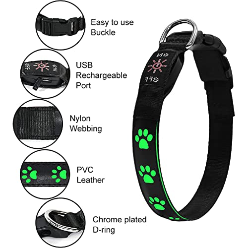 Qpets® Dog Collar for Medium Dog, 7 Colours LED Dog Collor Light Up Dog Collar USB Rechargeable Quick Release Buckle, Adjustable Size PVC Leather Dog Collar, Dog Neck Collar(Size: M)