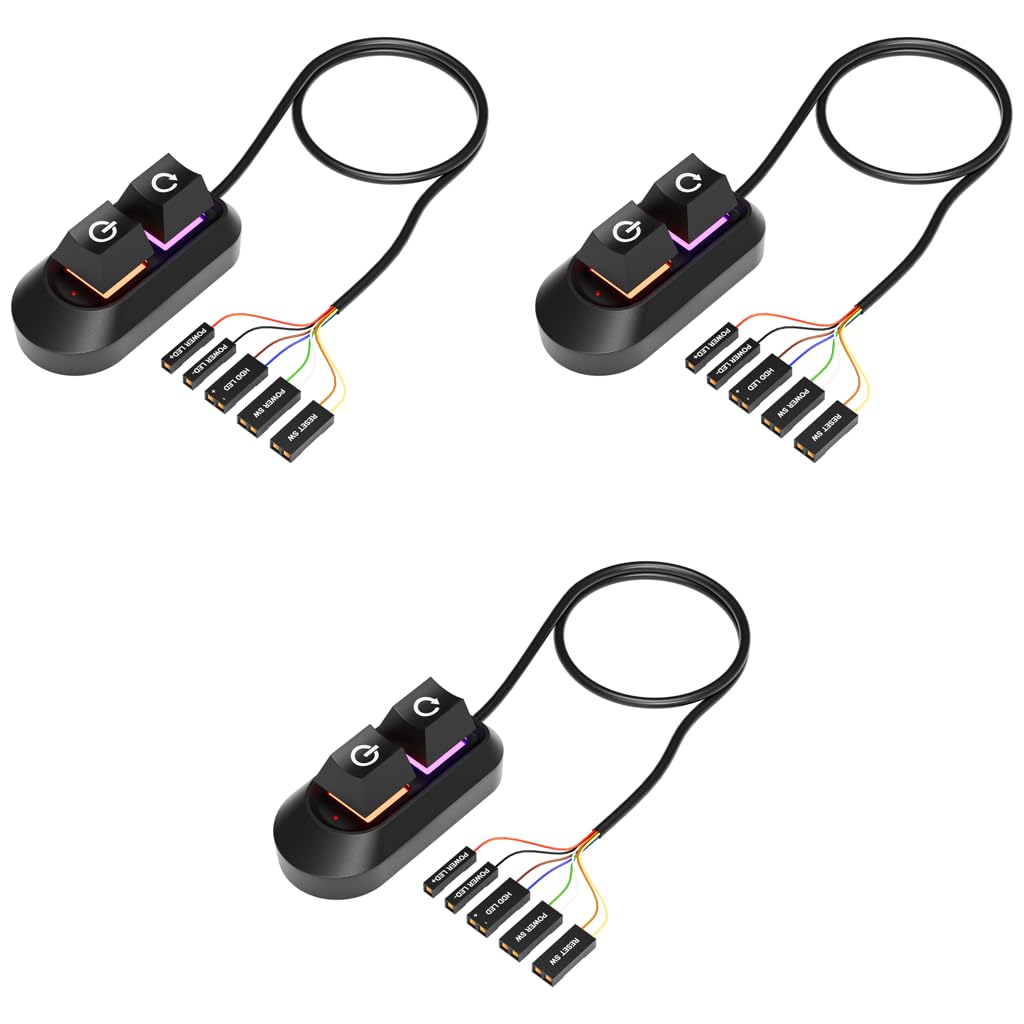 Verilux Desktop Computer Power Switch for PCs with LED Light and Restart Button | 3 pcs