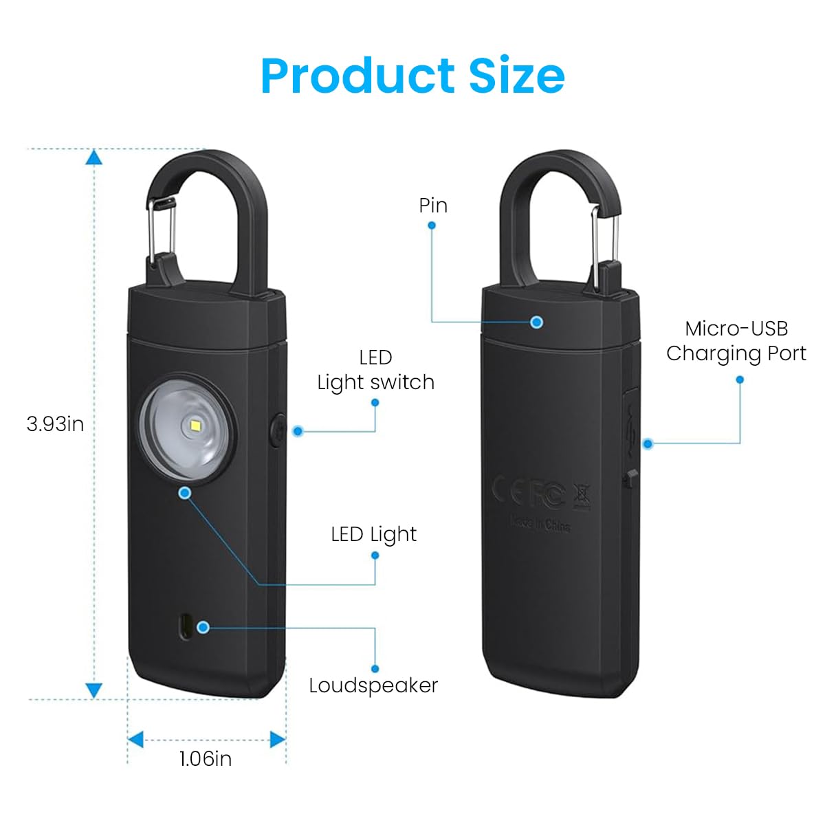 Serplex Rechargeable Personal Alarm for Women with 130dB Siren and Quick Release Keychain | LED Flashlight for Self Defense