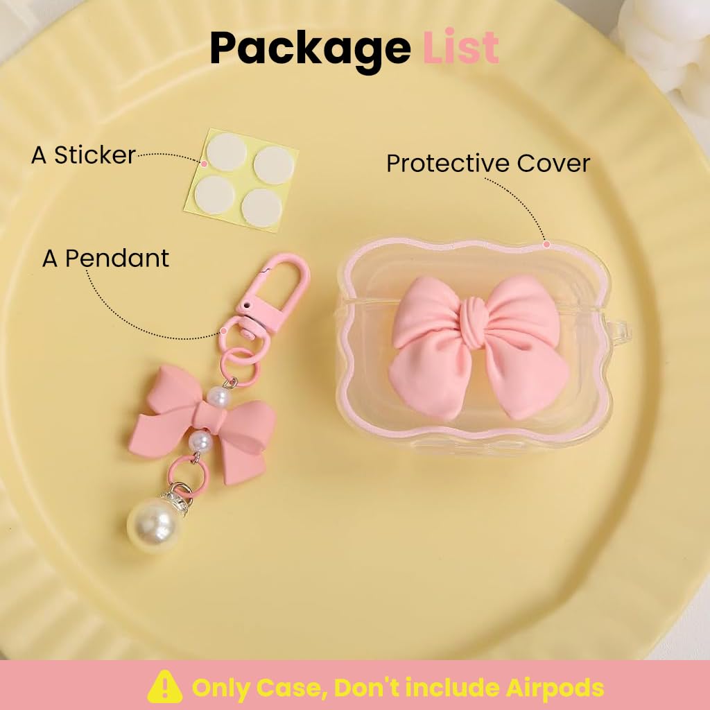 ZORBES AirPods Pro 2 Case Cover with Jelly Finish and Pink Bow Chain | TPU Protection