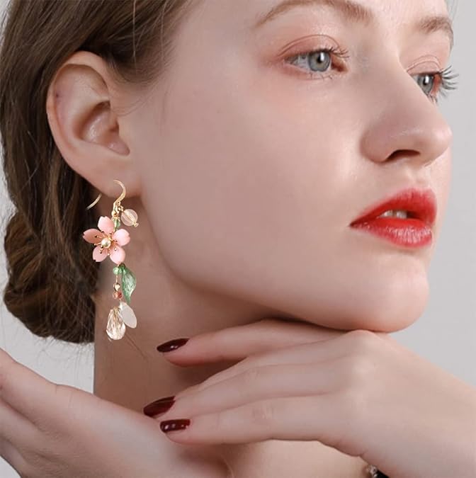 ZIBUYU® Women Earrings, Dangle Earrings for Women Pink Peach Blossom Tassel Earrings Drop Earrings Swing Earrings, 2.76 inch, Hypoallergenic Alloy