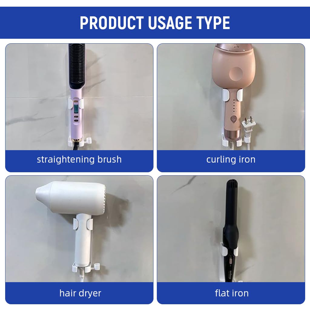 HASTHIP Hair Dryer Stand for Wall Mounted Styling | 2PCS No Drill Organizer with Cable Grip