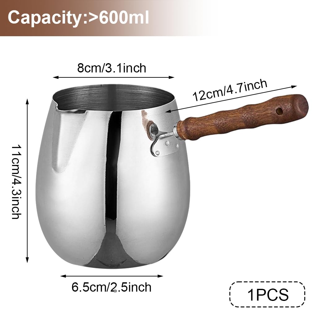 Supvox Milk Frothing Pitcher for Latte and Cappuccino with 600ml Capacity featuring Wooden Handle and V-Shape Nozzle | Stainless Steel Jug for Home Baristas
