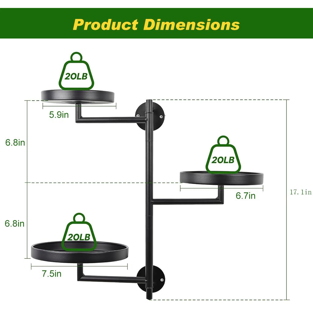 HASTHIP Rotating Window Plant Shelves for Indoor and Outdoor Display with Triple Layer Heavy Duty Metal Stand | Space Saving Wall Mount Design