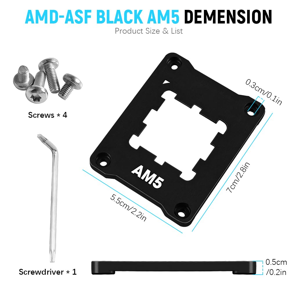 ZORBES Aluminum CPU Holder for AMD AM5 with Anti Bending Contact Frame 69x53x5mm | Includes 4 Screws and Screwdriver