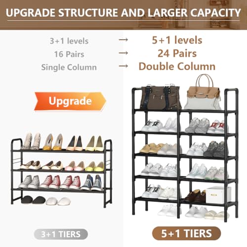 HASTHIP® 5-Tier Shoe Rack for Entryway, Black Painted Metal Shoe Storage Stand, Holds 1520 Pairs, DIY Assembly Easy Modern Freestanding Shoe Organizer Holder, 96x90x23cm