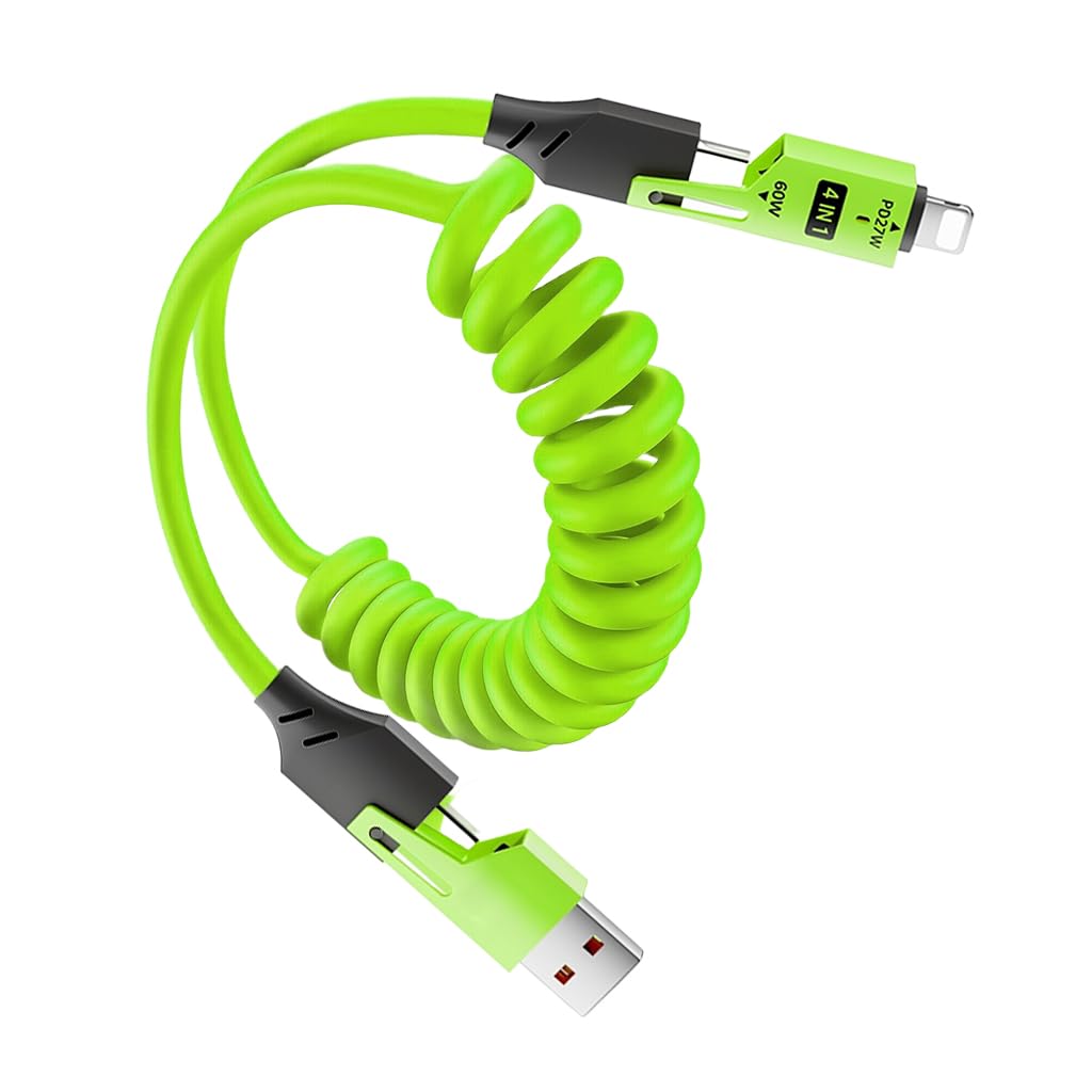 Verilux 4 in1 C Type Charger Cable for Travel with PD 60W Fast Charging and Spring Design