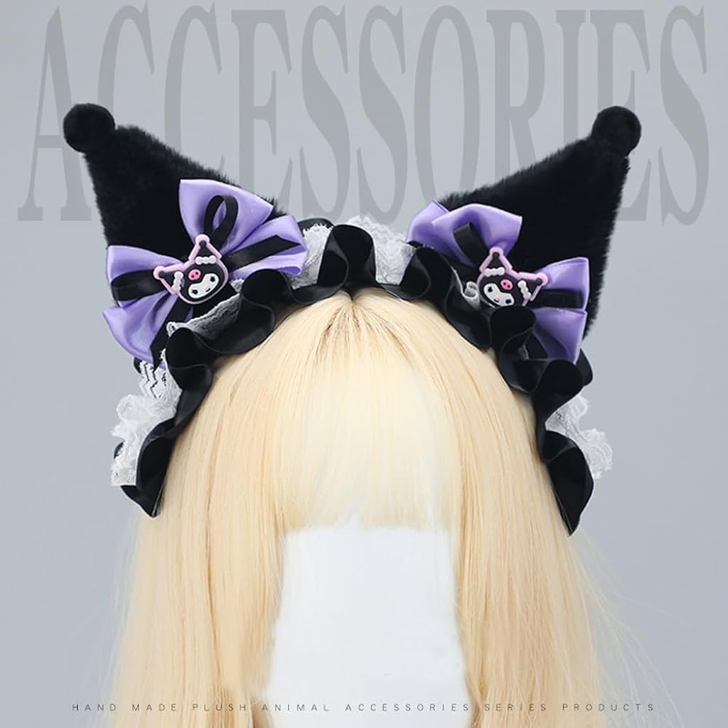 PATPAT Kuromi Headband for Girls featuring Kawaii Cat Ears and Bow | Cosplay Party Accessory