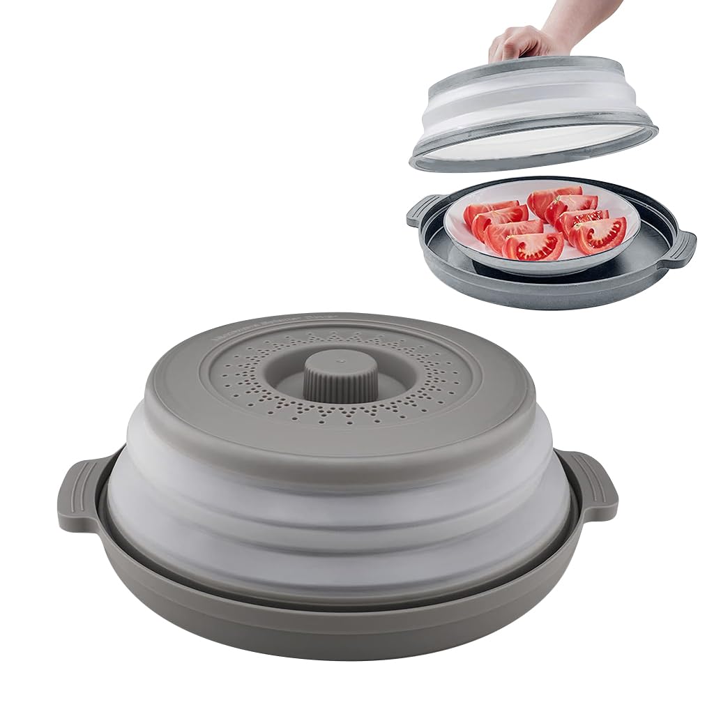 HASTHIP Microwave Plate Cover for Heating with 10.6 in Collapsible Lid and Steam Vent | Grey