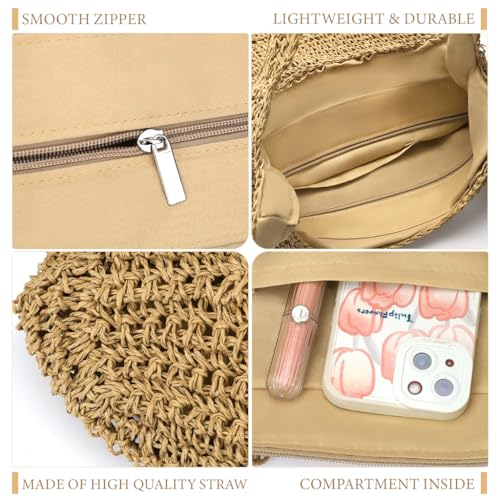 PALAY® Straw Beach Bag for Women Summer Woven Tote Shoulder Handbags Boho 2PCS