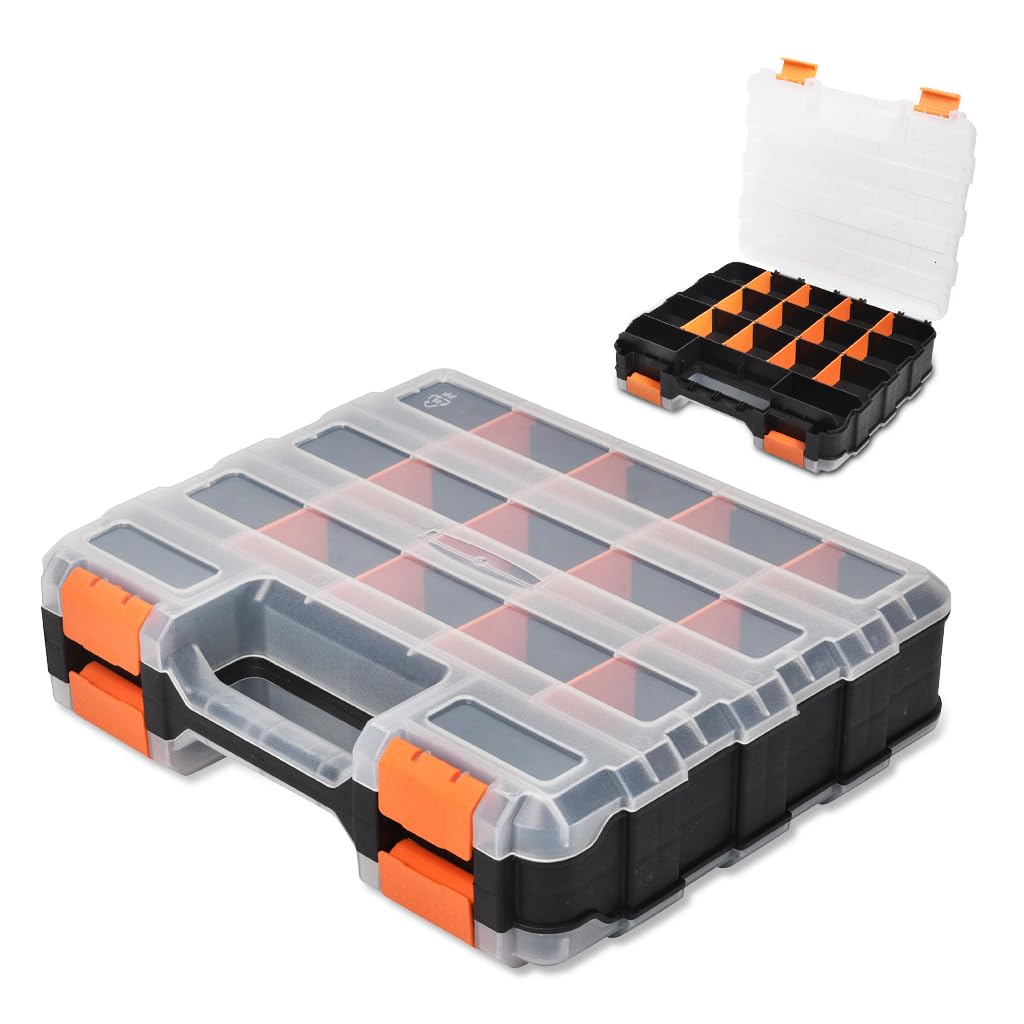 Serplex Tool Storage Case with 34 Compartments and Safety Locks featuring Transparent Double-Sided PP Design