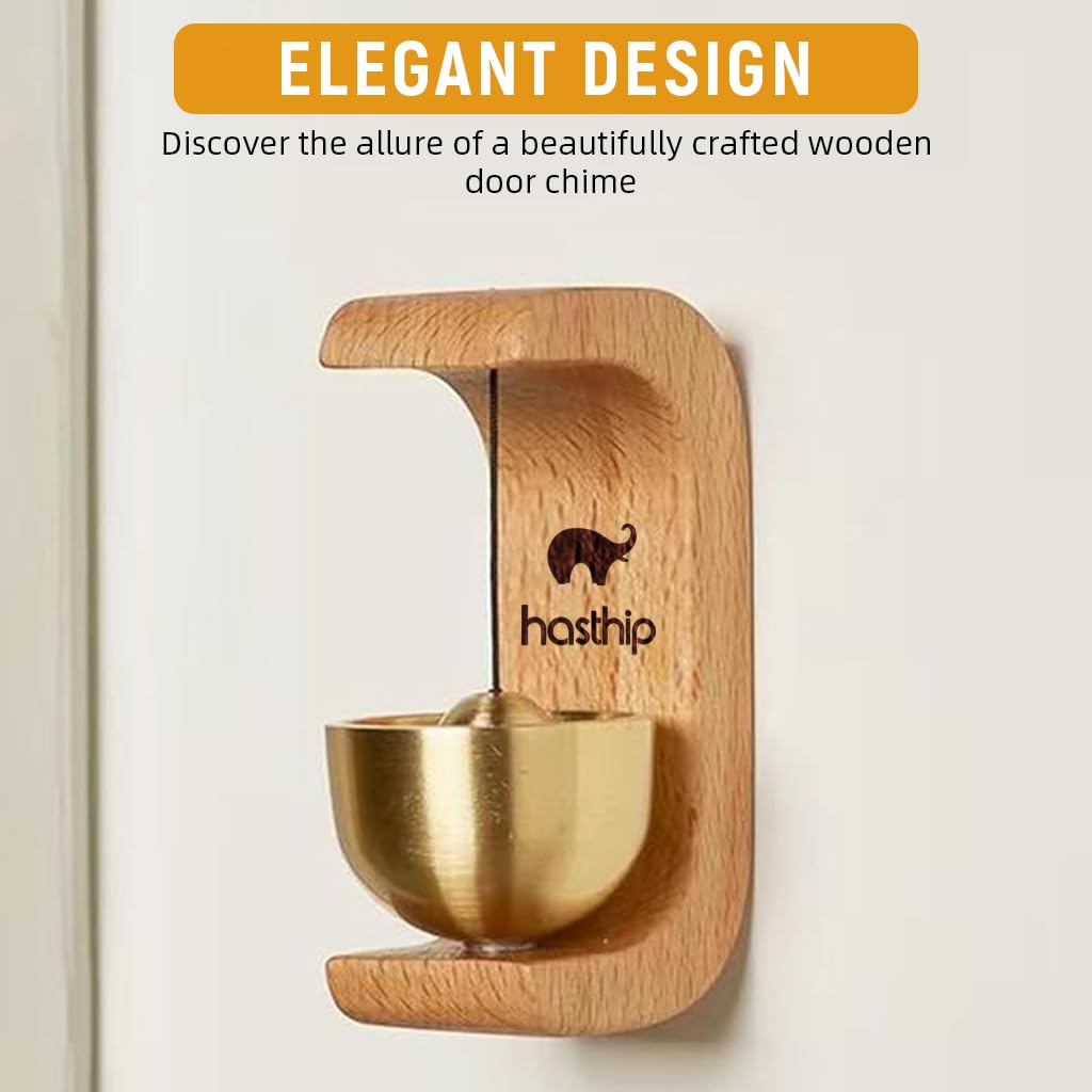 HASTHIP Door Chime for Home and Shop with Magnetic Mount and Beech Wood Base | Brass Bell