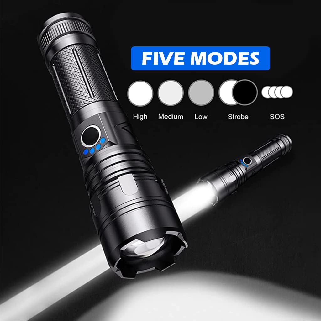 HASTHIP Flashlight with 8000 Lumen Output and USB Rechargeable LED | IPX5 Waterproof Design