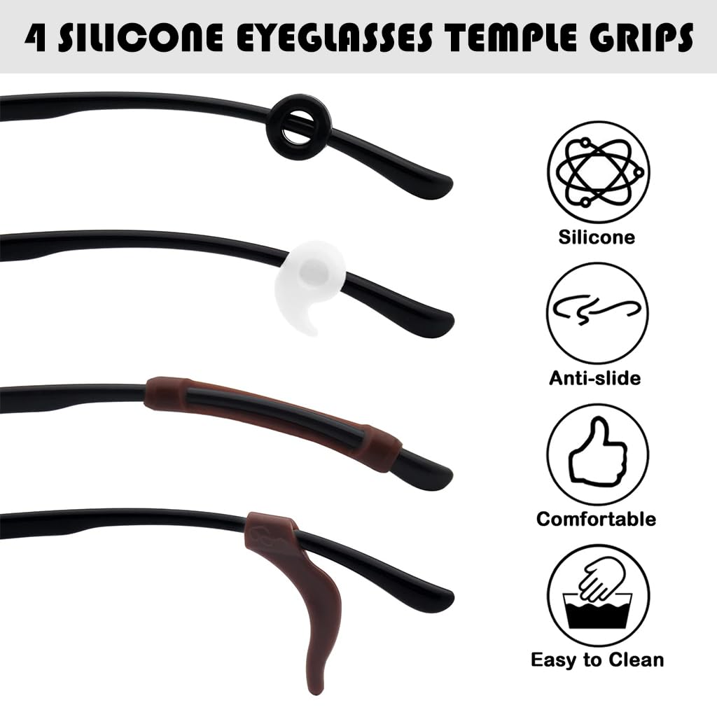 Serplex Eyeglasses Temple Grips Set with Anti Slip Silicone Design in 3 Colors | 12 Pairs