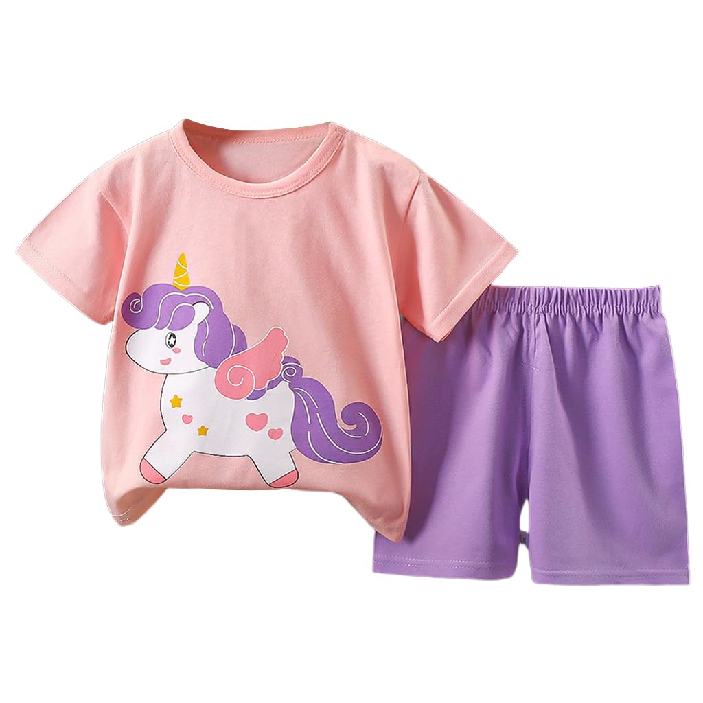ZIBUYU Pajama for Girls featuring Unicorn Print Cotton T Shirt and Shorts for 110 120cm | Summer Nightwear Set