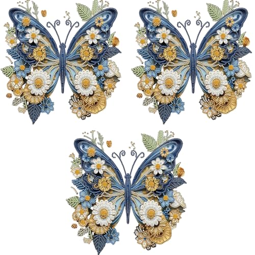 HASTHIP® 5D Diamond Painting Kit Three-dimensional Aesthetic Dazzling Home Decor DIY Art with Accessories and Tools 12x12 Inches Butterfly 3 PCS