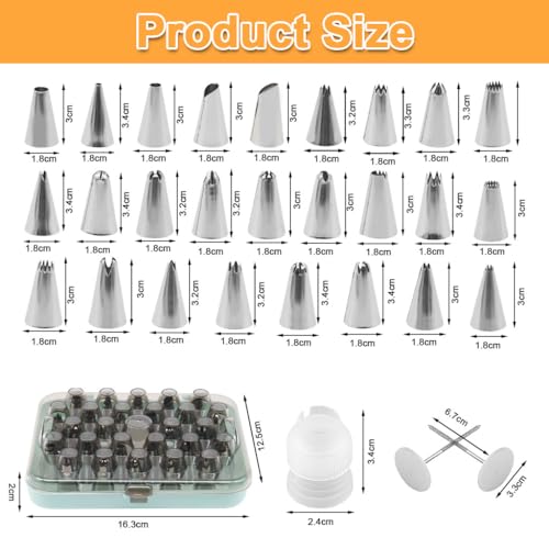 HASTHIP® 29 Piece Cake Decorating Set, Includes 26 Stainless Steel Tubes, 1 Standard Coupler, 2 Flower Nails in Hinged Storage Box