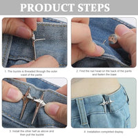 PALAY® 4 Pairs Adjustable Waist Buckle Loose Jeans Button, Star-shaped Instant Jeans Tightening Clips, Detachable Waist Button Pins for Pants, Skirt