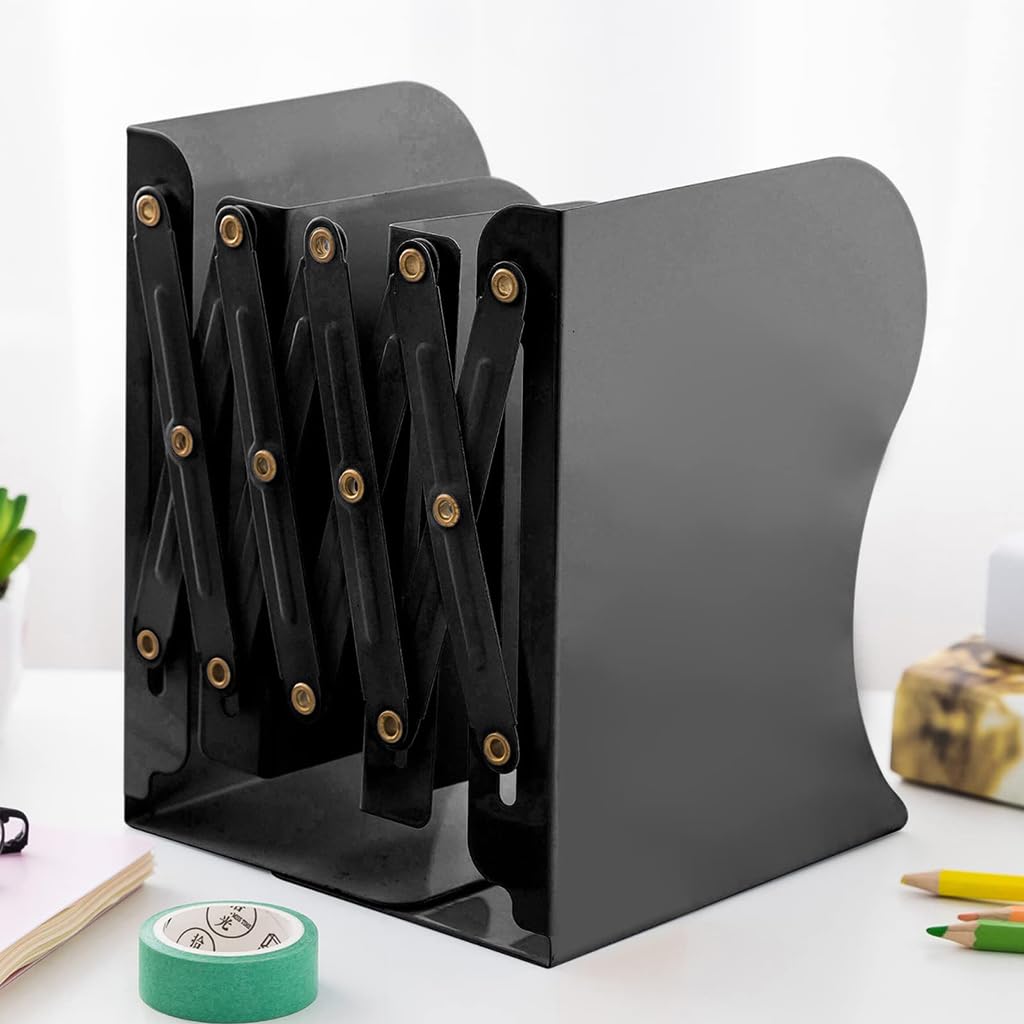 ZIBUYU Adjustable Book Ends for Office and Home featuring 4.1–16.9 in Expandable Metal Design