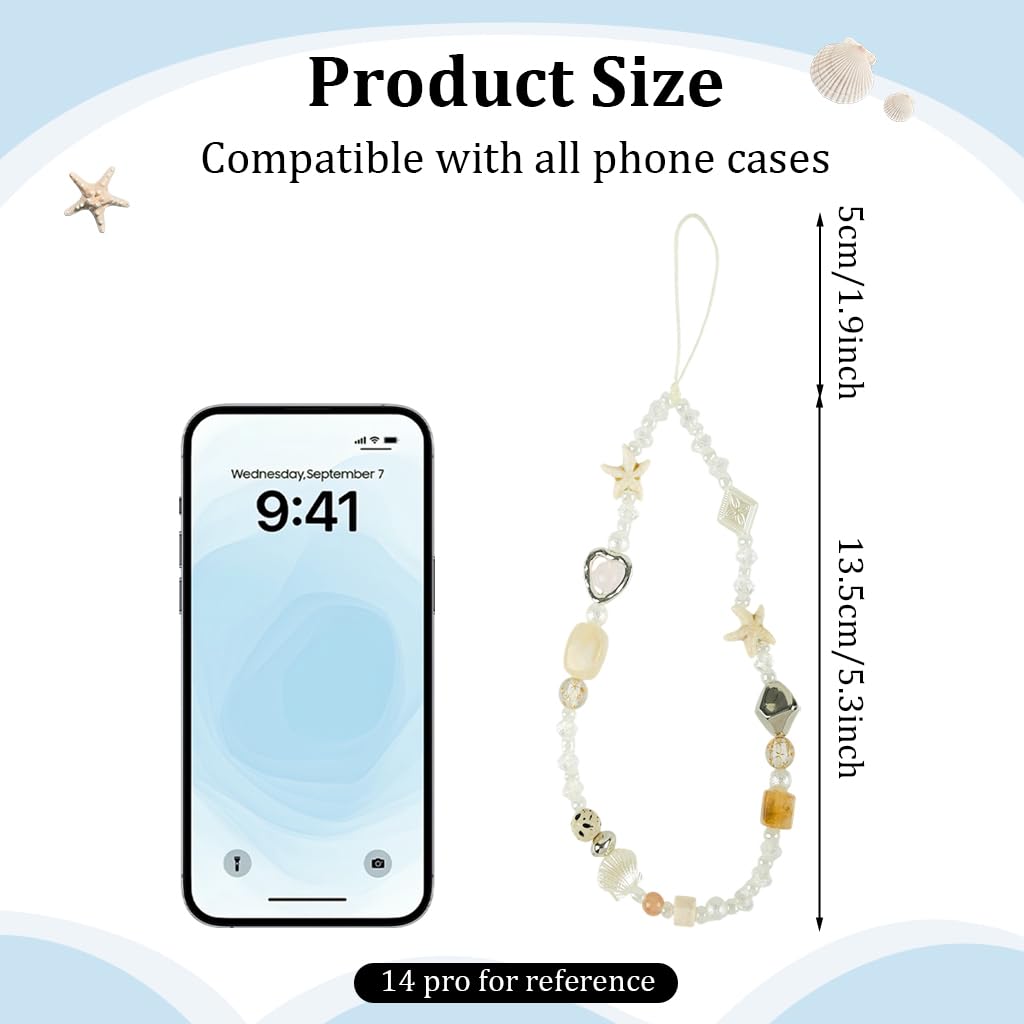 ZORBES Beaded Camera Wrist Strap for Phone and Keychain with Seashell Charms | Cute Beach Accessory
