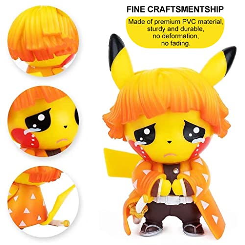 PATPAT® 4pcs Poke-mon Pi-kachu x Demon Slayer Action Figures Desk Decoration PVC Poke-mon Pi-kachu Figure Toy, 8-9cm, Christmast Gift Birthday Gift for Poke-mon Fans Kids Demon Slayer Lovers