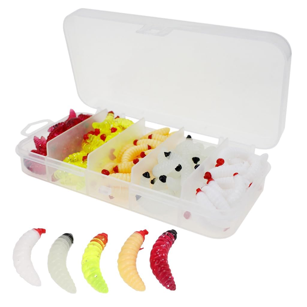 Proberos Fishing Lures Kit 125 Pcs for Freshwater Fishing with 1 in Soft PVC Worms | Portable Box