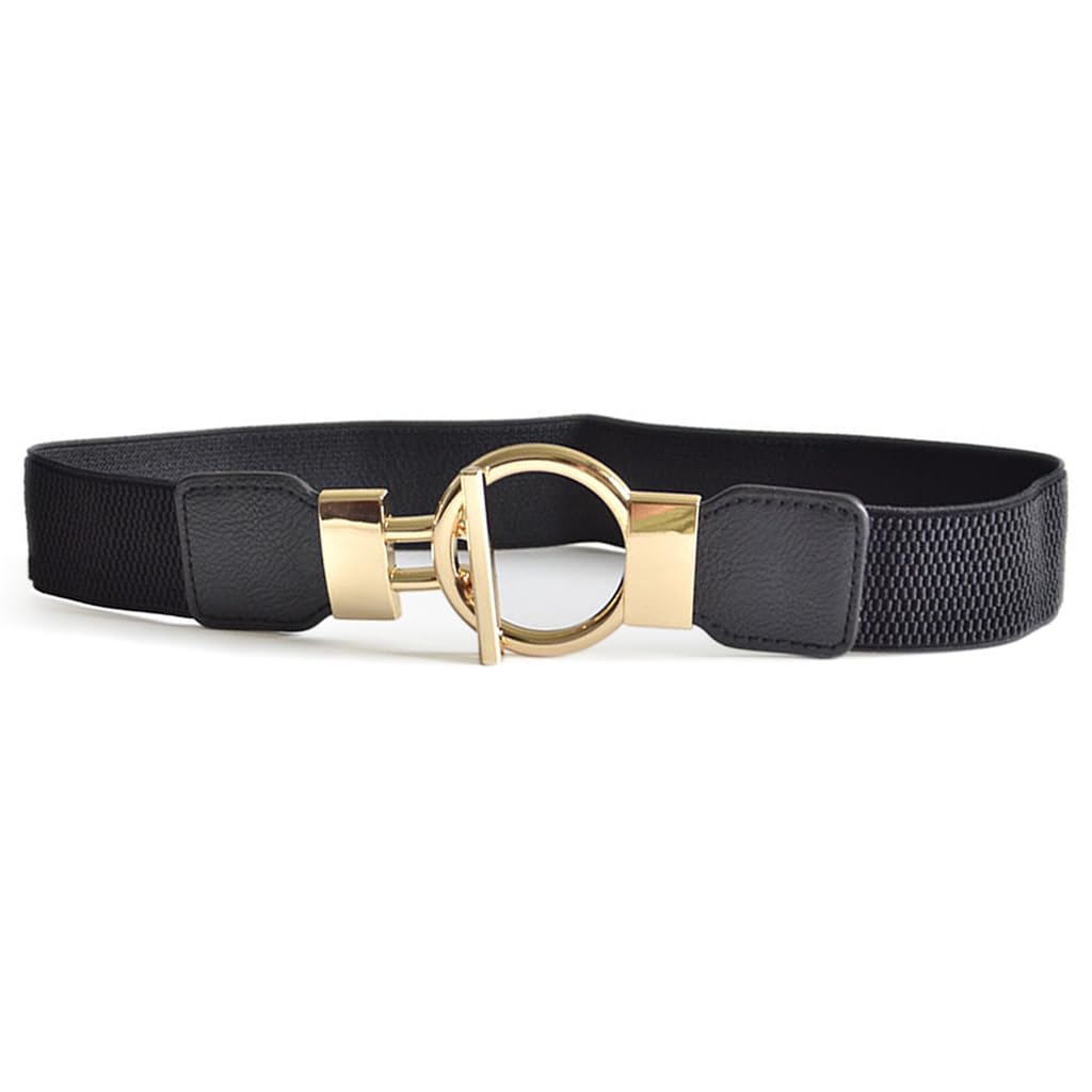 ZIBUYU Fashion Waist Belt for Women Chic Golden Leaf Buckle Design 25.2 inches Stretchy Slim Waist Belt High Class Vintage Belt for Shirt, Blazer, Sweater, Dress