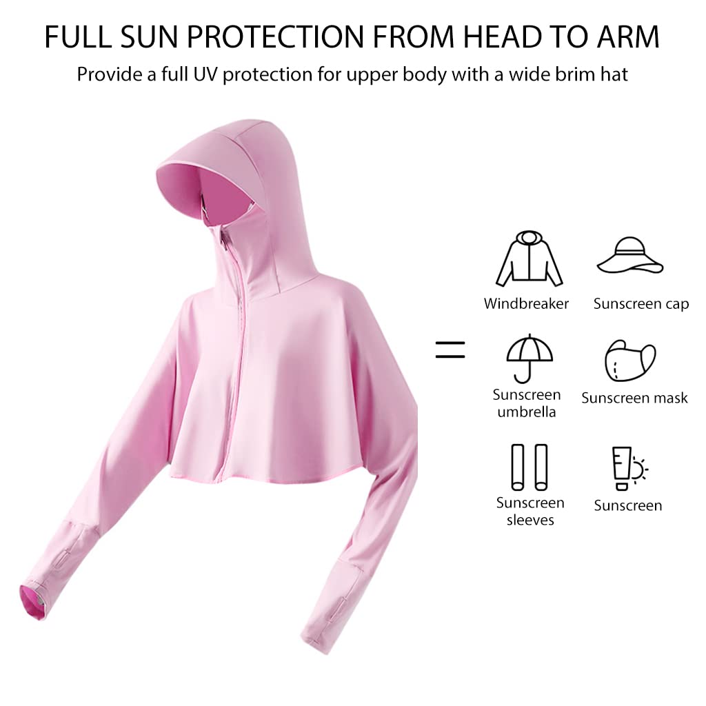 PALAY Summer Jacket for Women with UPF 50+ Sun Protection and Face Cover | Pink Lightweight Hoodie