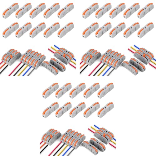 Serplex® 30PCS Cable Wire Connectors 1 In to 1 Out Electrical Quick Wiring Push-in Conductor Terminal Blocks for 28-12AWG Flame Retardant PA PC