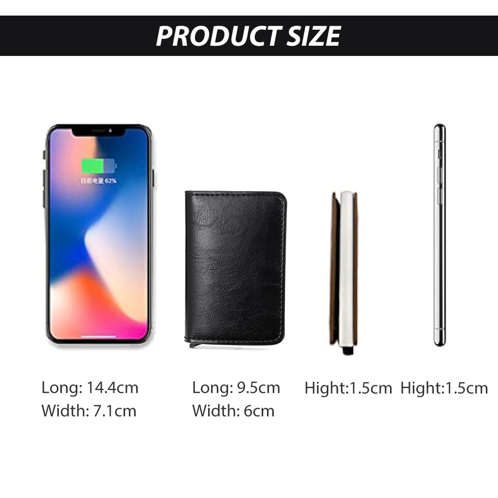 Zibuyu Slim Wallet for Men featuring pop up aluminum chamber with RFID blocking | black PU leather 3.74×2.55×0.59 in design