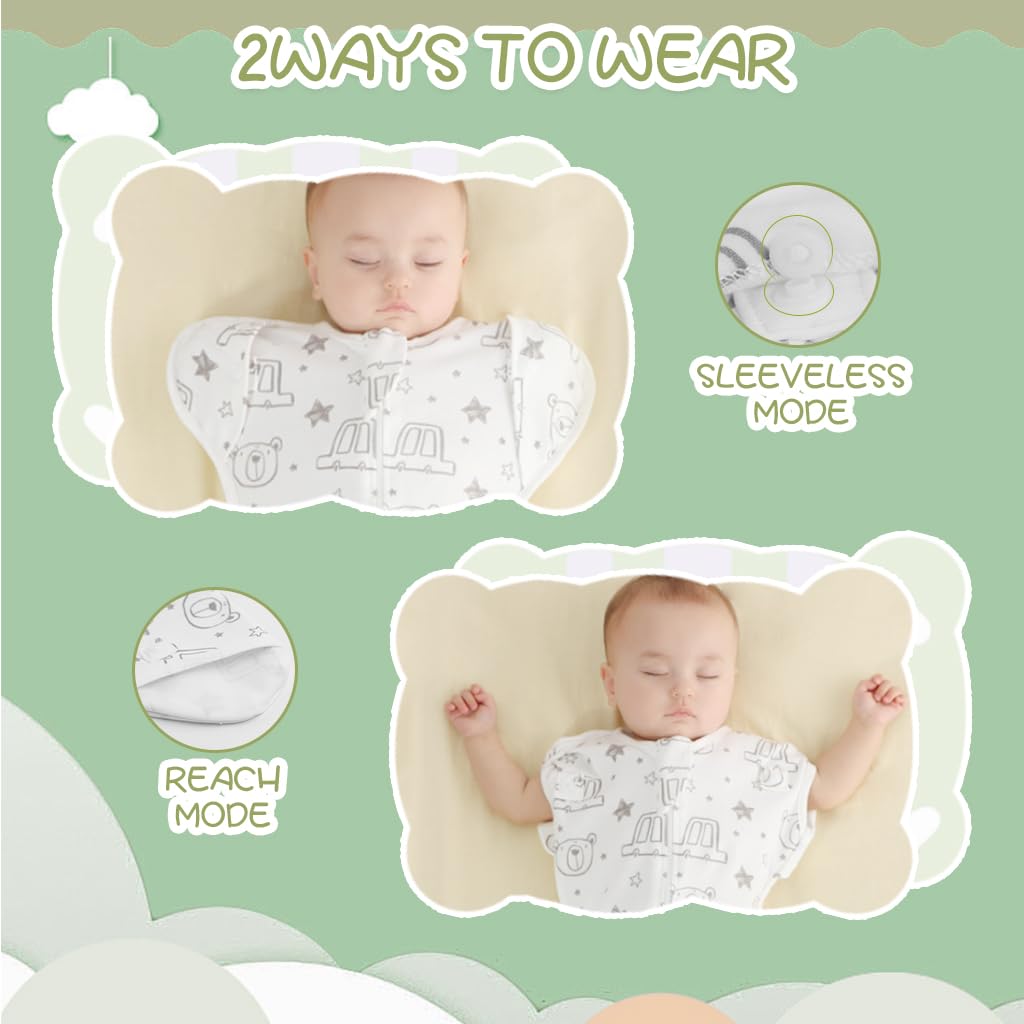 SNOWIE SOFT Baby Swaddles for Newborns with 2 Way Zipping Design and 66cm Cotton Wrap | 0 3 Months Sleep Sack