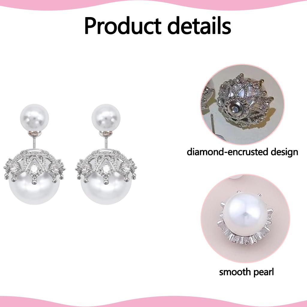 ZIBUYU Pearl Earrings for Women featuring Double Sided Studs with Rhinestones & Crystal Design