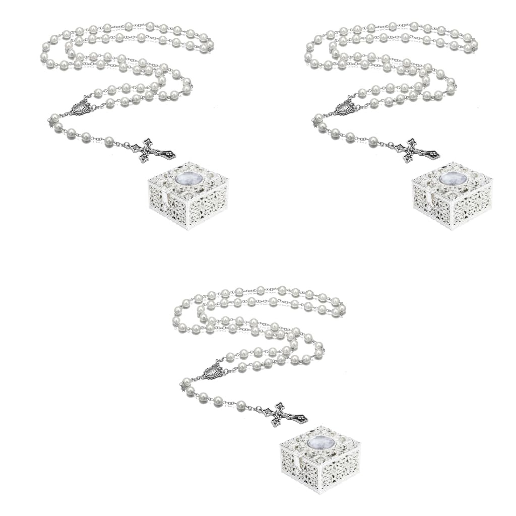 SANNIDHI Pearl Necklace Cross Pendant for Prayer with 8mm Rosary Beads | Catholic Gift