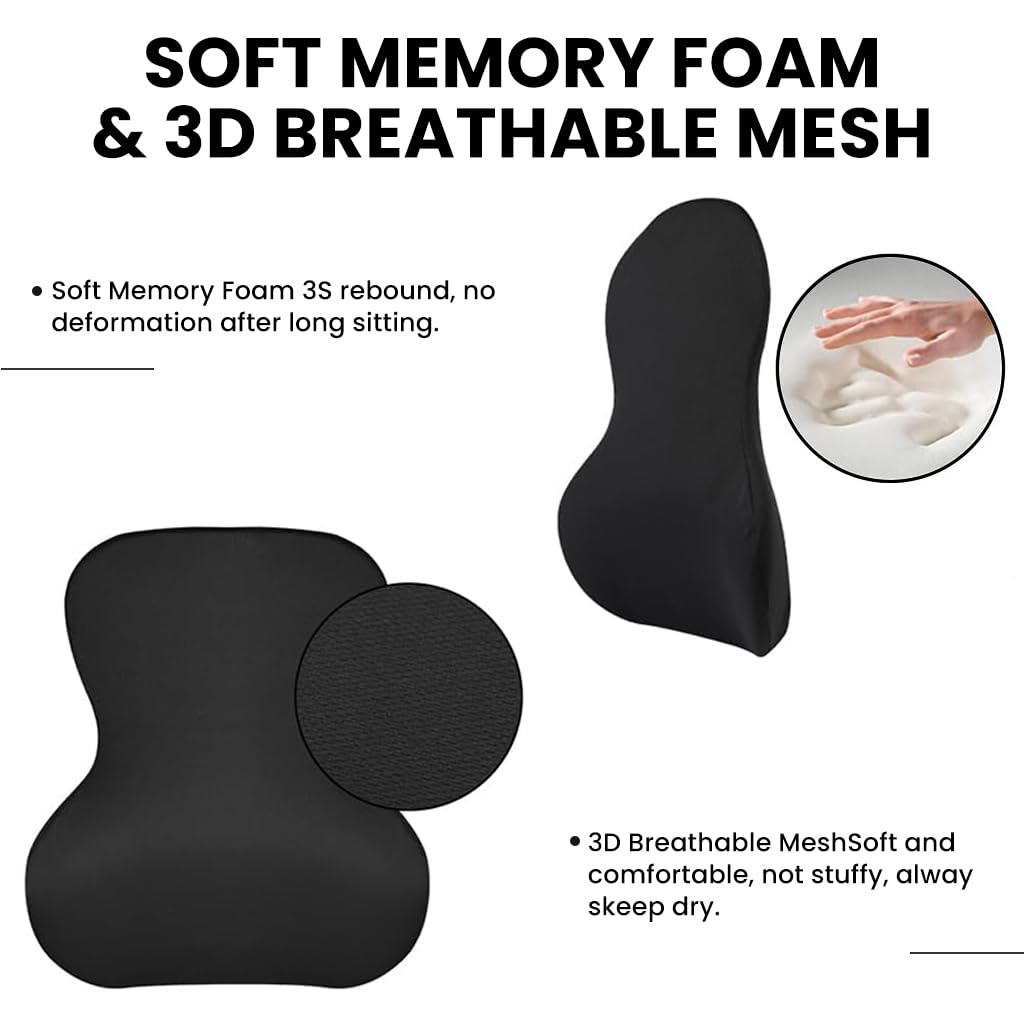 Zibuyu Universal Memory Foam Lumbar Support for Car Seats with Adjustable Double Straps | Ergonomic Back Cushion for Long Drives