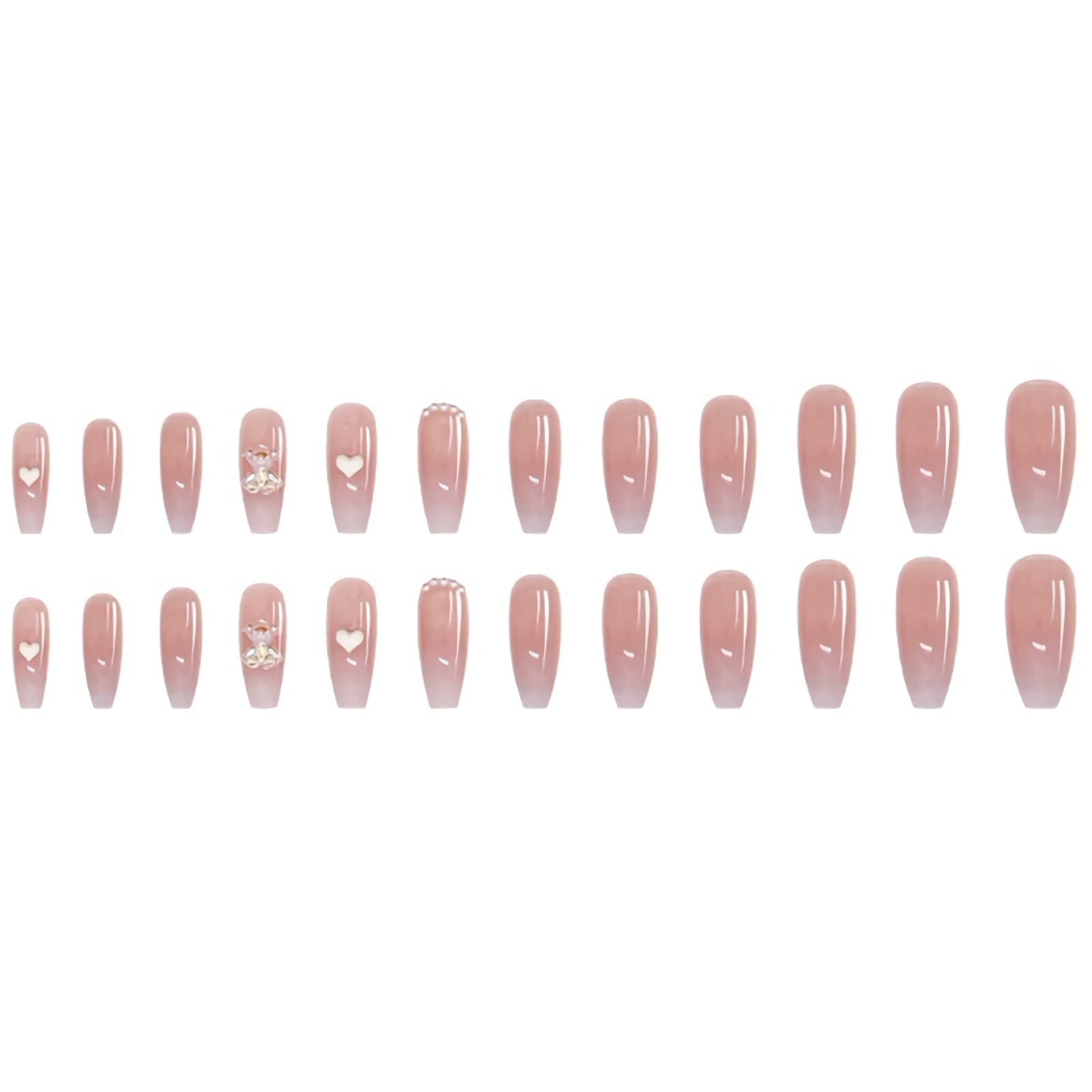 HASTHIP Press On Nails for DIY French Manicure with Double Sided Adhesive Tabs 24pcs Pink Gradient Set